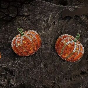 🎃 ON SALE Betsey Johnson Orange Glistening Crystal Pumpkin Earrings  🎃